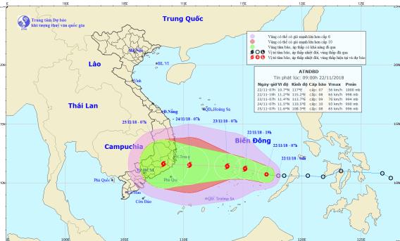 Tin nhanh - Chiều tối nay  (22/11), áp thấp nhiệt đới sẽ mạnh lên thành bão