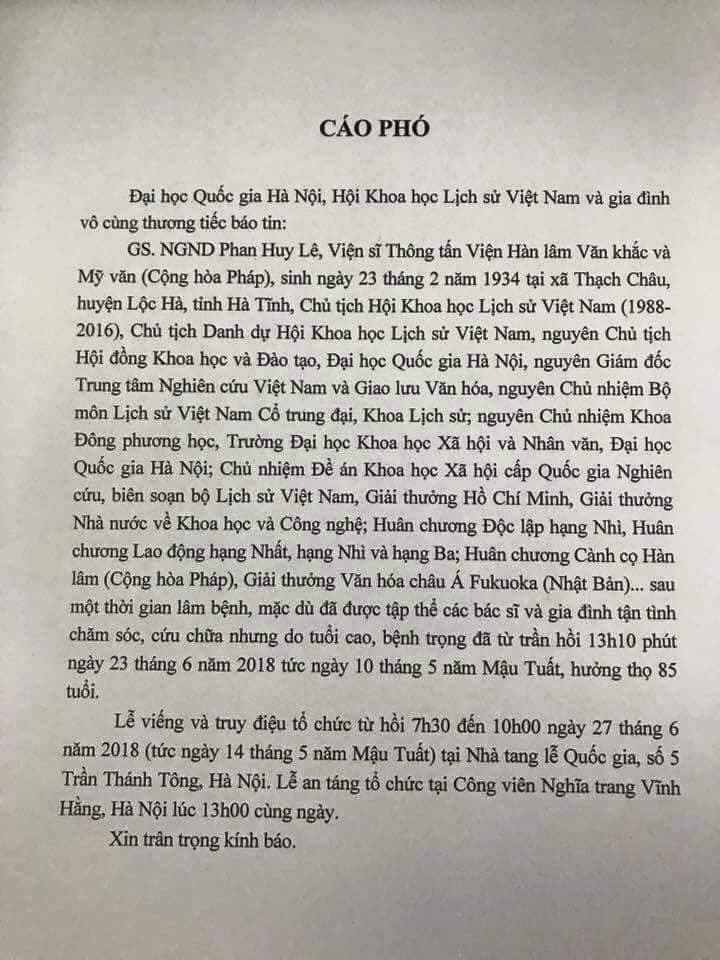 Giáo dục - Ngày mai, tiễn Giáo sư Phan Huy Lê về đất mẹ (Hình 2).