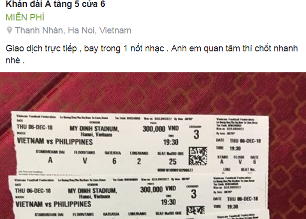 Thể thao - AFF Cup 2018: Vé trận bán kết Việt Nam-Philippines 'bao nhiêu cũng có' trên mạng xã hội