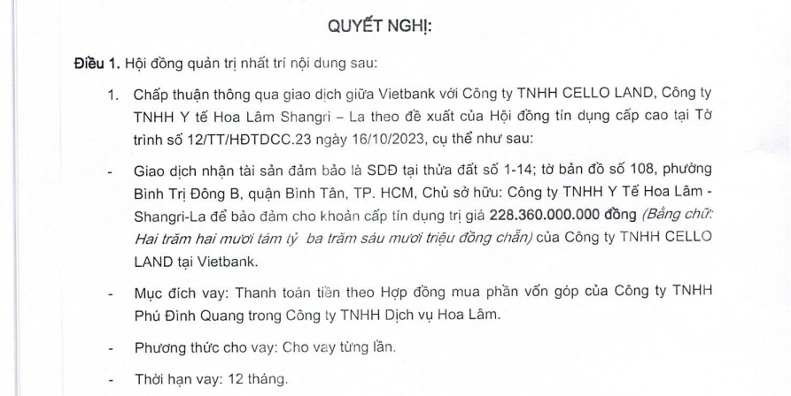 Hồ sơ điều tra - Các tài sản của tập đoàn Hoa Lâm được sử dụng nhiều lần để đảm bảo cho giao dịch tại Vietbank (Hình 2).