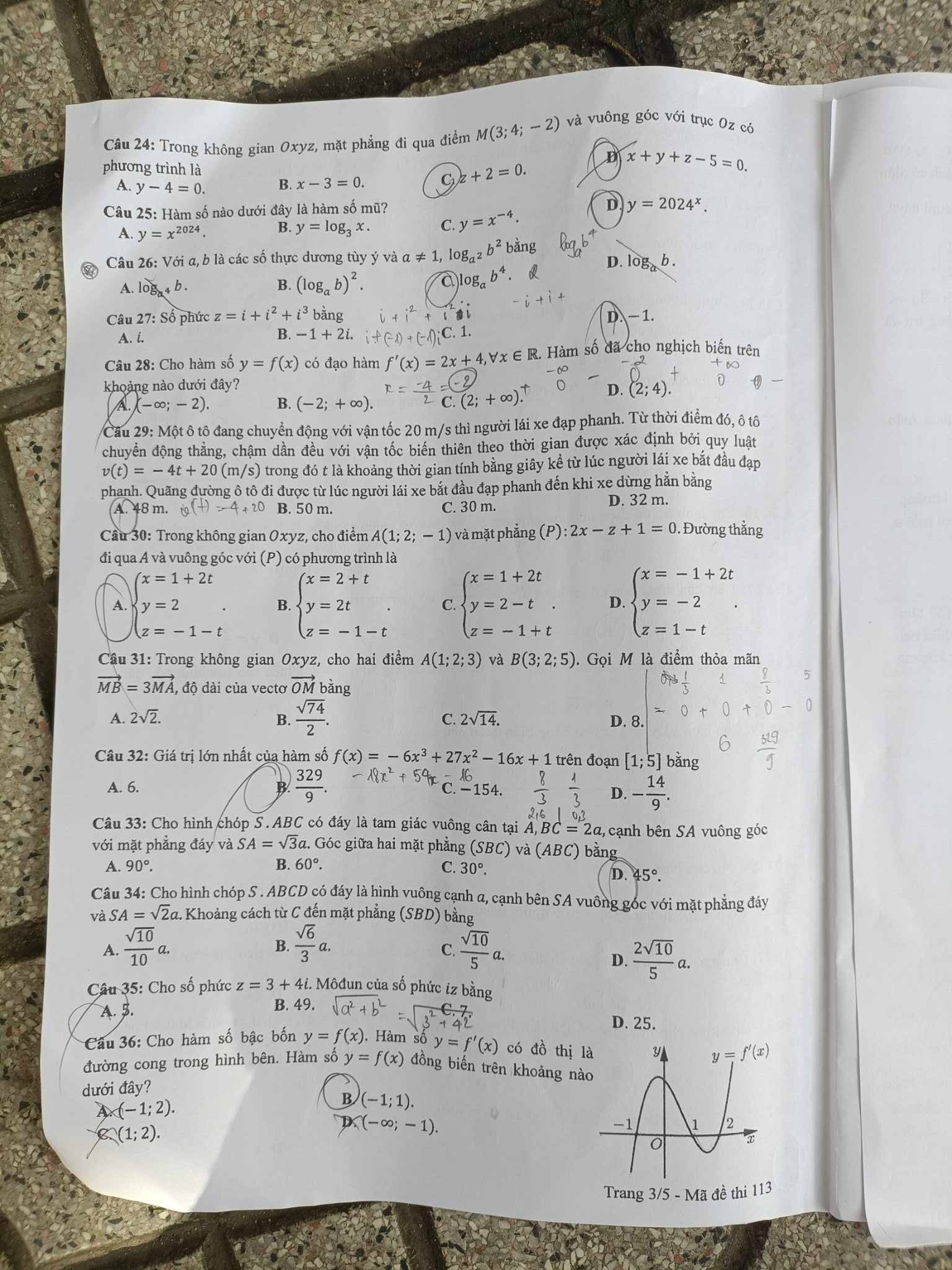 Giáo dục - Đề thi, đáp án môn Toán thi tốt nghiệp THPT 2024 chuẩn nhất mã đề 113 (Hình 3).