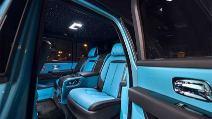 rolls royce cullinan black and bright collection blue rear seats