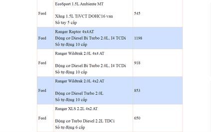 bang gia o to ford thang 2 2020 dspl 2