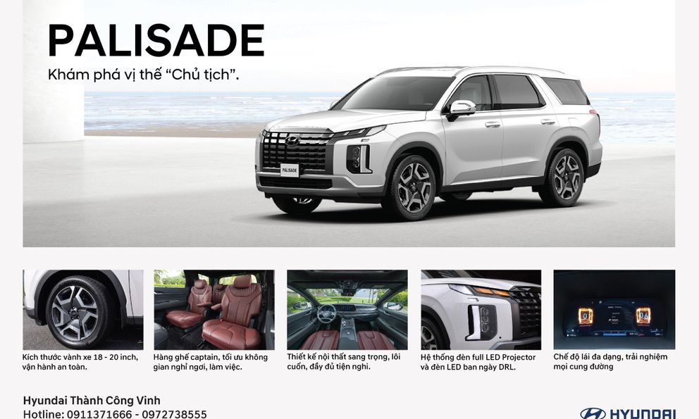 Hyundai Vinh giảm giá và khuyến mãi hấp dẫn cho dòng xe Palisade trọn tháng 7